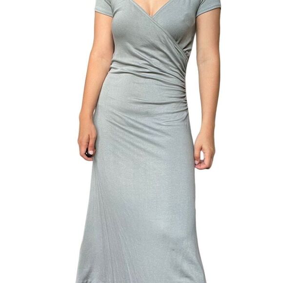 Vince Gray V Neck Maxi Sweater Dress Classic Short Sleeve Size Medium Knitted - Picture 6 of 11